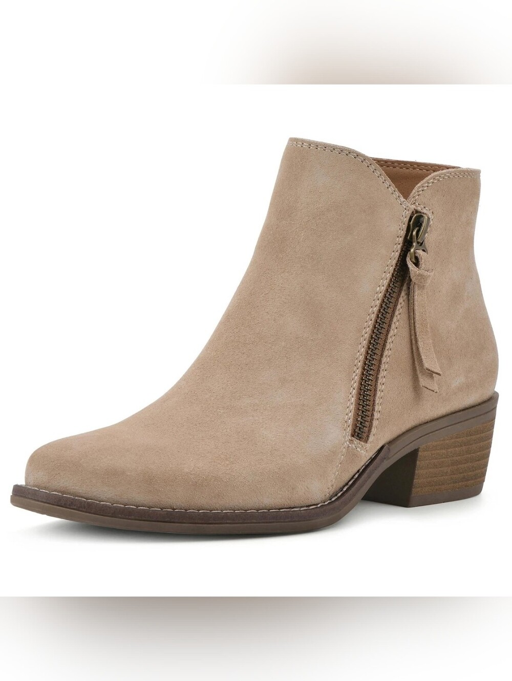 Women's Taupe Suede Ankle Boot with Side Zip
